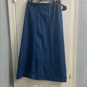 Talbots Blue Maxi Skirt Casual Work w leather detail